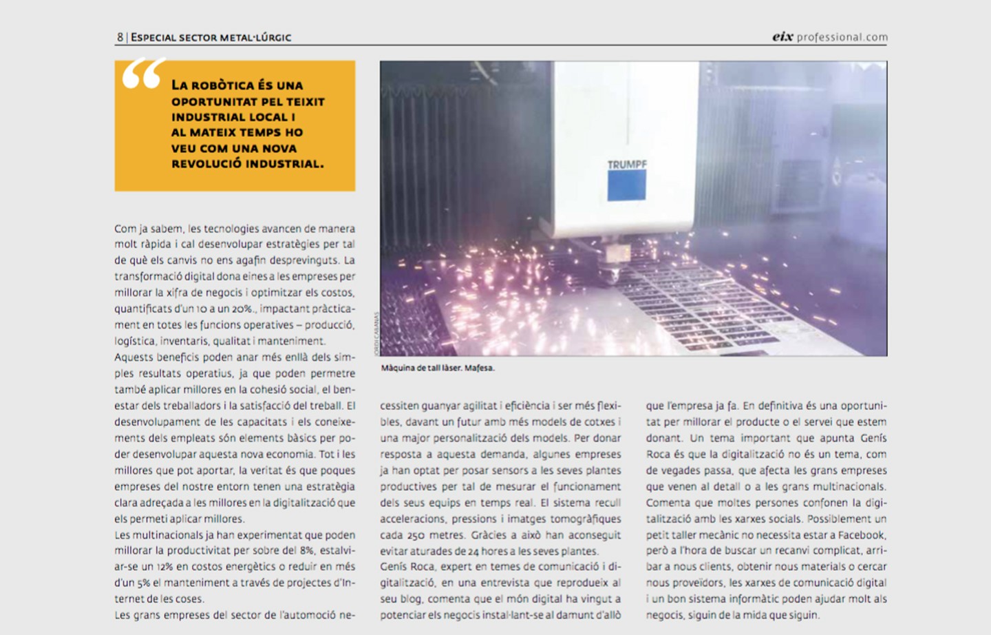 Mafesa with the metallurgy, in Eix professional magazine